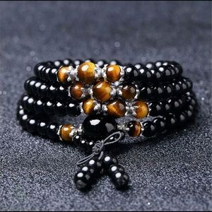 Obsidian Tiger Eye Stone 108 Bead Mala Bracelet